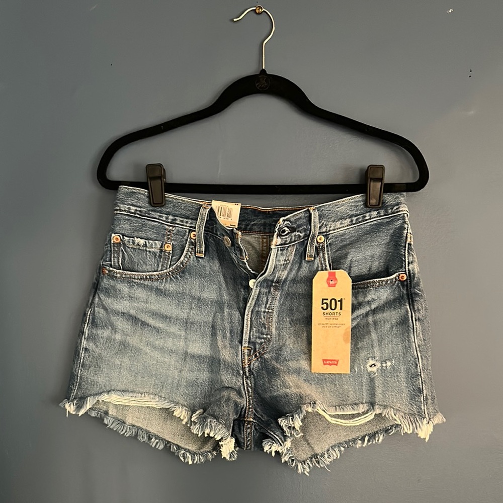 Levi's 501 Distressed Blue Denim Shorts